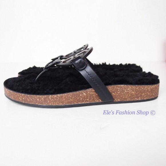 NIB Tory Burch Miller Cloud Shearling Leather Sandal Black US 8.5. Brand new - Picture 11 of 16